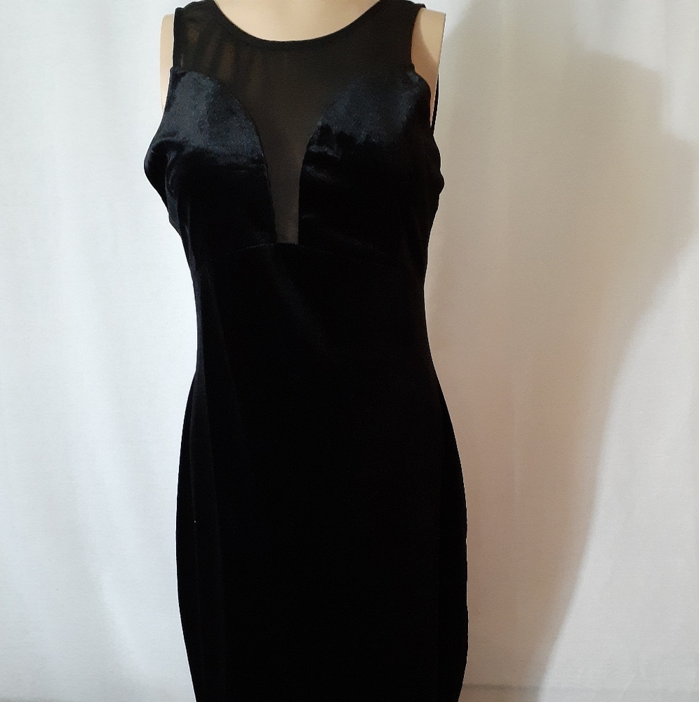 Another Story Black velvet & mesh pencil Dress XL